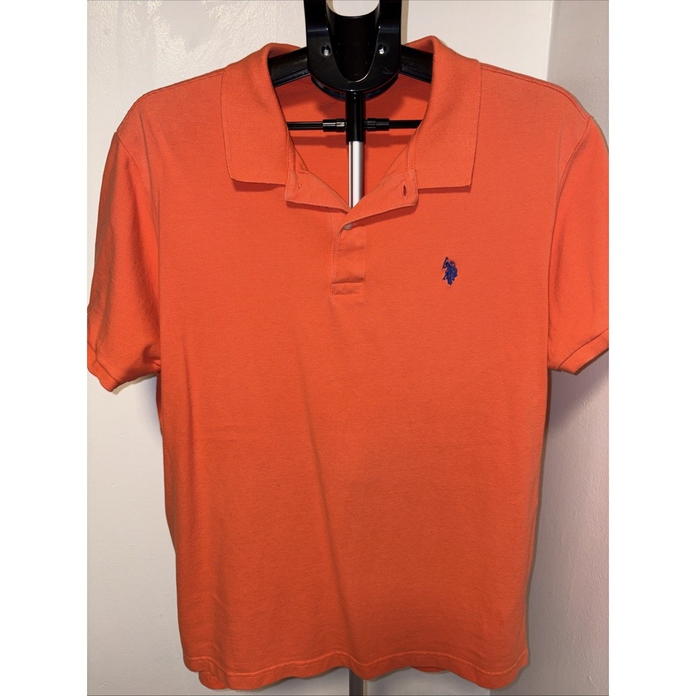 US Polo Assn Mens XL Orange Pique Cotton Short Sleeve Small Logo Polo Shirt